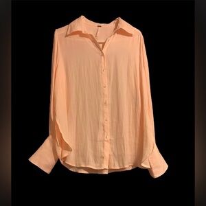 Free People Light Orange Sherbet long Sleeve Button Down